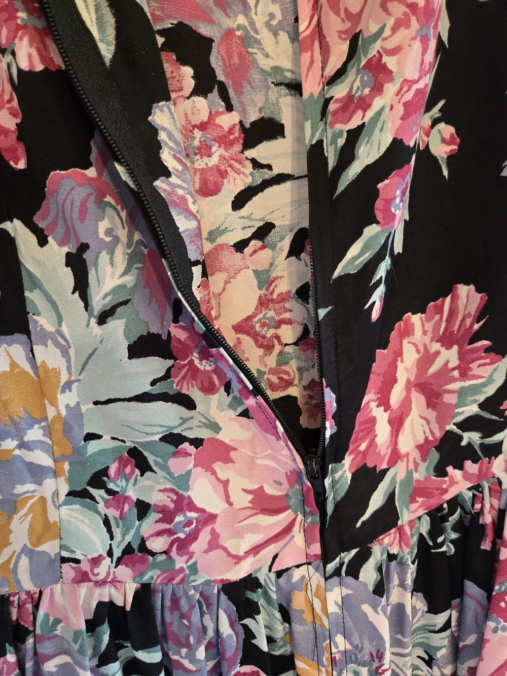 Black Floral Midi Dress with Pink & Cream Blossoms - Picture 7 of 9